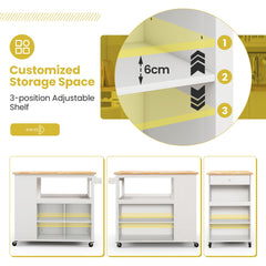 Mobile Serving Trolley Cart with Rubber Wood Top and Drawer-White