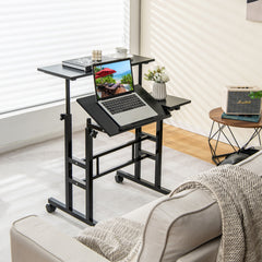 Height Adjustable Workstation with Wheels for Standing or Sitting-Black