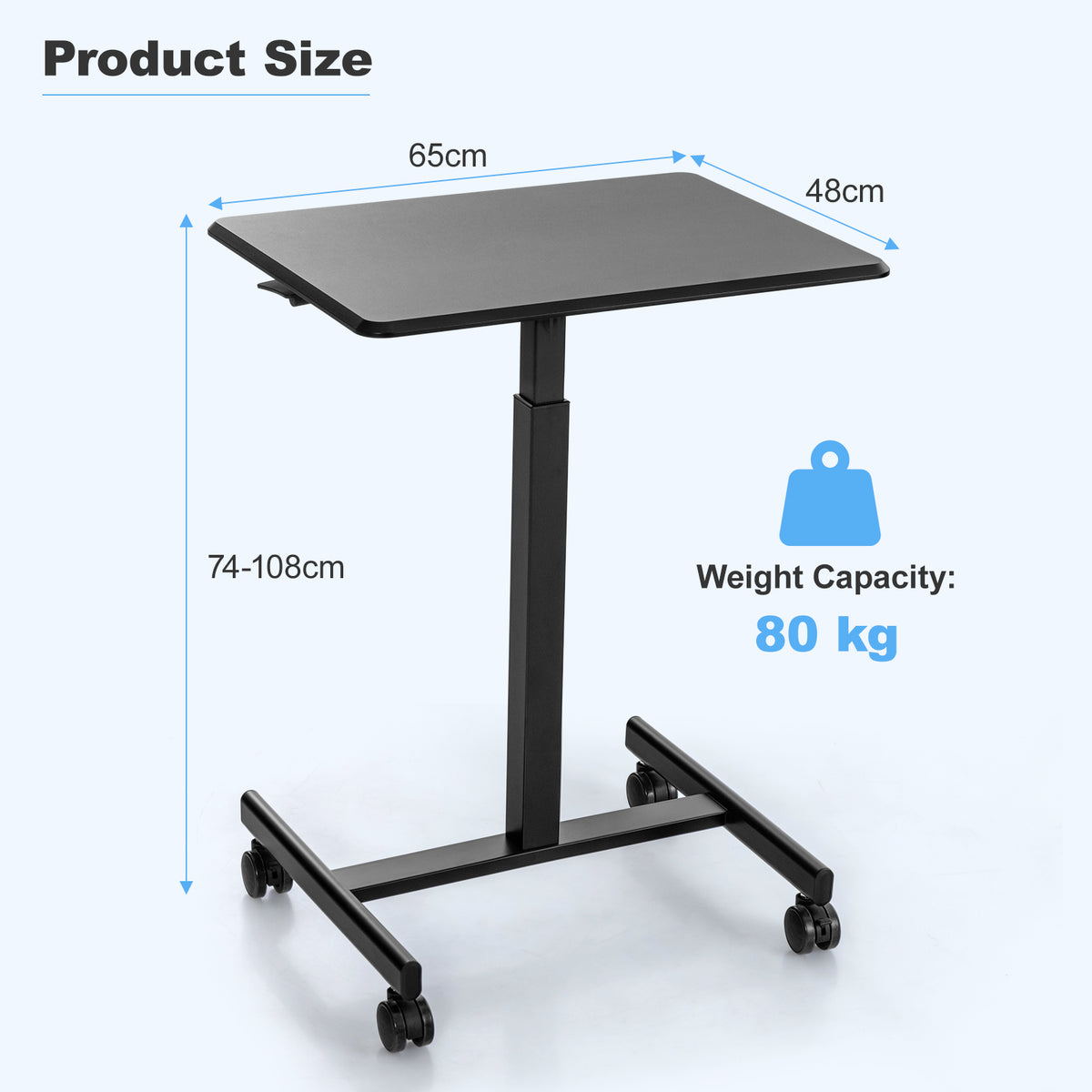Height Adjustable Rolling Standing Desk-Black