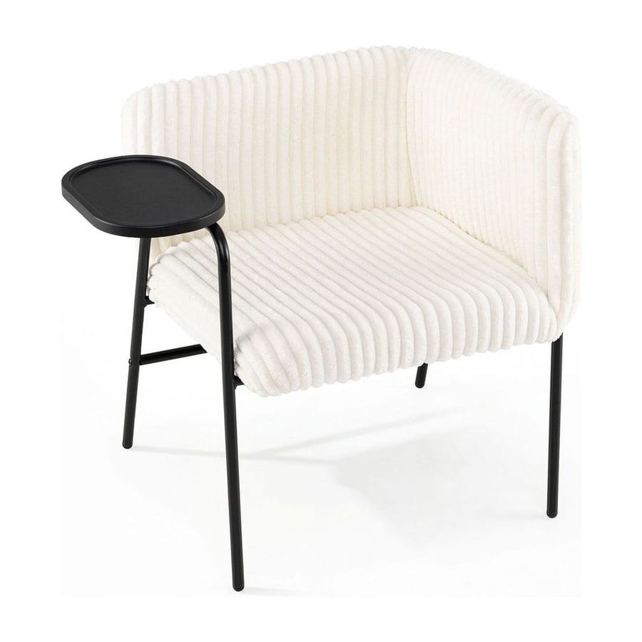 Modern Accent Chair with Tray Table Corduroy Upholstered Armchair-Beige