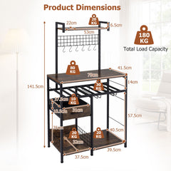 Modern Corner Bar Wine Cabine with Glass Holders and Removable Drawer-Rustic Brown