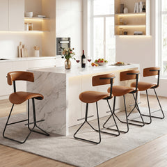 Modern Counter Height Stools Set of 2 63cm Faux Leather Upholstered Armless Barstools-Brown