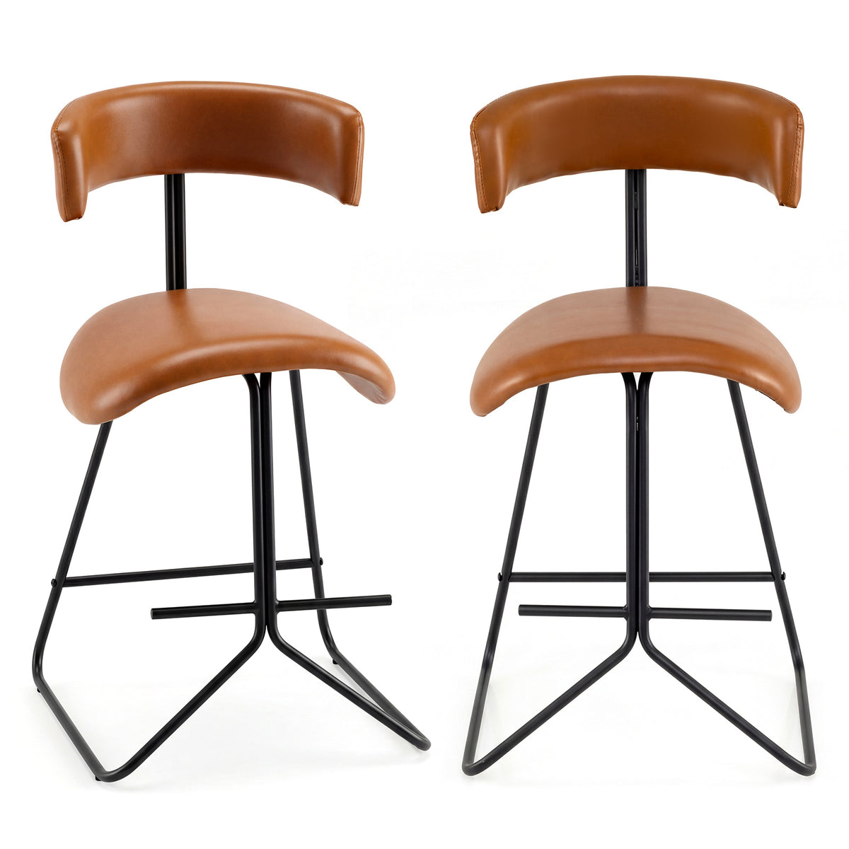 Modern Counter Height Stools Set of 2 63cm Faux Leather Upholstered Armless Barstools-Brown