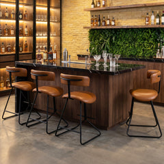 Modern Counter Height Stools Set of 2 63cm Faux Leather Upholstered Armless Barstools-Brown