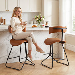 Modern Counter Height Stools Set of 2 63cm Faux Leather Upholstered Armless Barstools-Brown