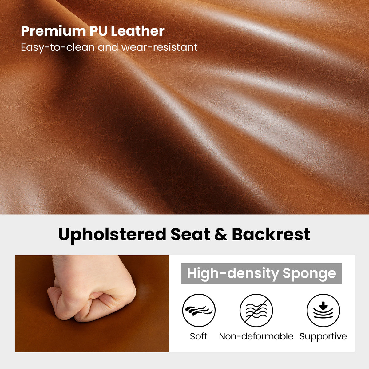 Modern Counter Height Stools Set of 2 63cm Faux Leather Upholstered Armless Barstools-Brown