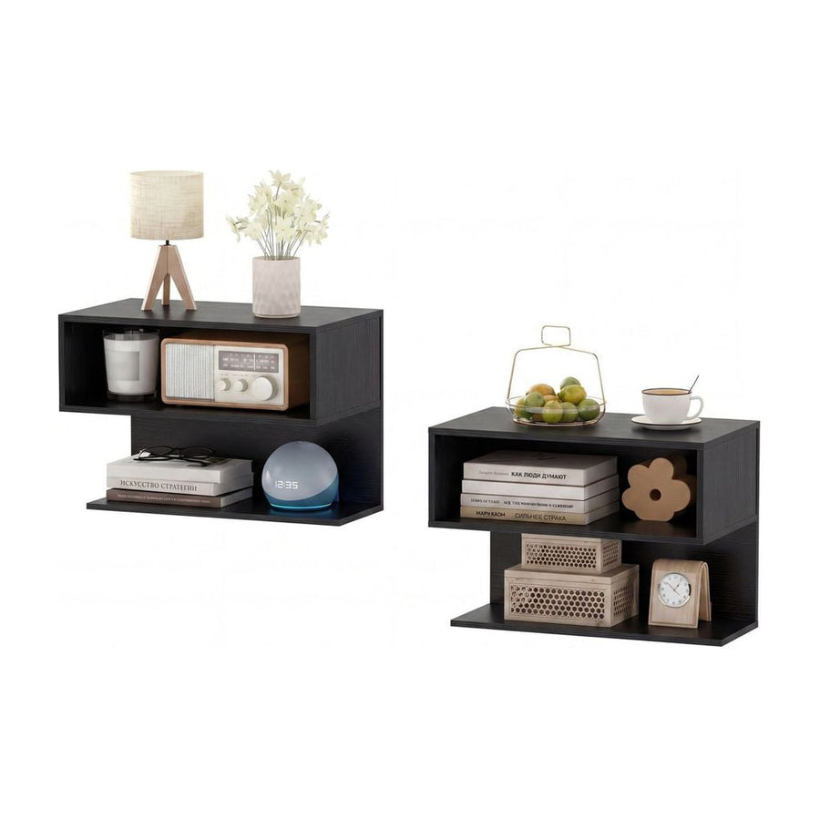 Modern Floating Nightstand with Storage Shelves for Living Room and Bed Room-Black