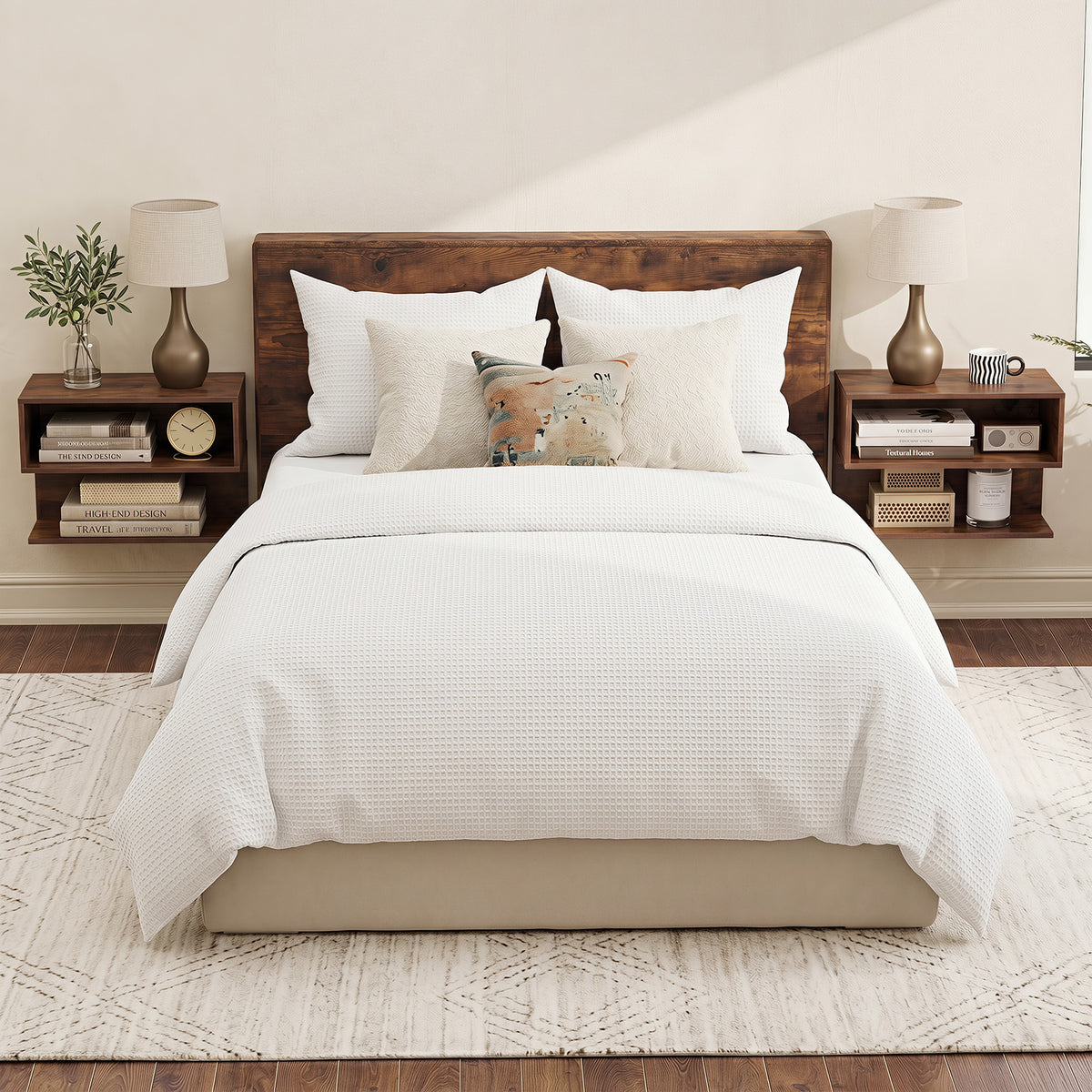 Modern Floating Nightstand with Storage Shelves for Living Room and Bed Room-Rustic Brown