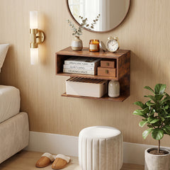 Modern Floating Nightstand with Storage Shelves for Living Room and Bed Room-Rustic Brown