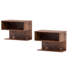 Modern Floating Nightstand with Storage Shelves for Living Room and Bed Room-Rustic Brown