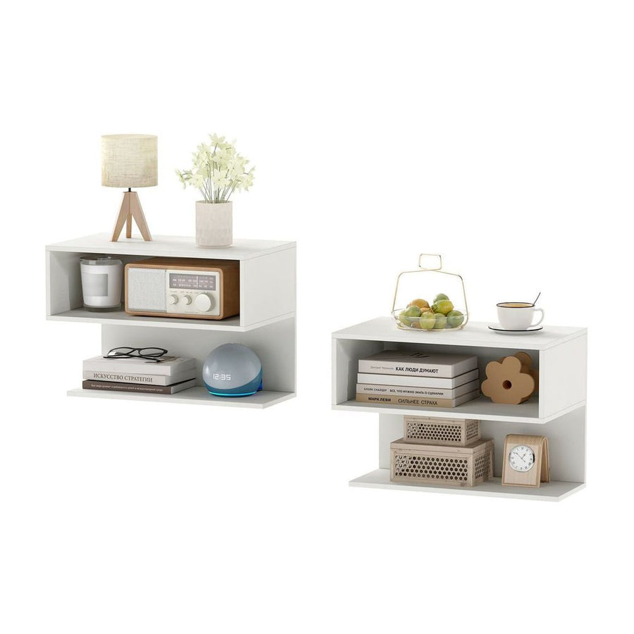 Modern Floating Nightstand with Storage Shelves for Living Room and Bed Room-White