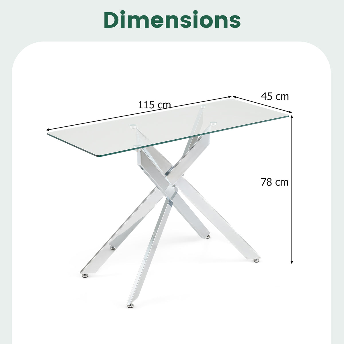Modern Glass Console Table with Tempered Glass Top and Tubular Legs-Silver