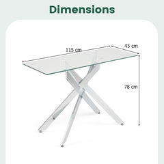 Modern Glass Console Table with Tempered Glass Top and Tubular Legs-Silver
