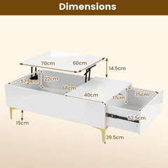 Modern Lift Top Coffee Table with LED Lights High Gloss Accent Table with Hidden Compartment-White