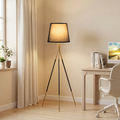 Modern Metal Tripod Floor Lamp with Fabric Shade157 cm Tall Standing Lamp-Black