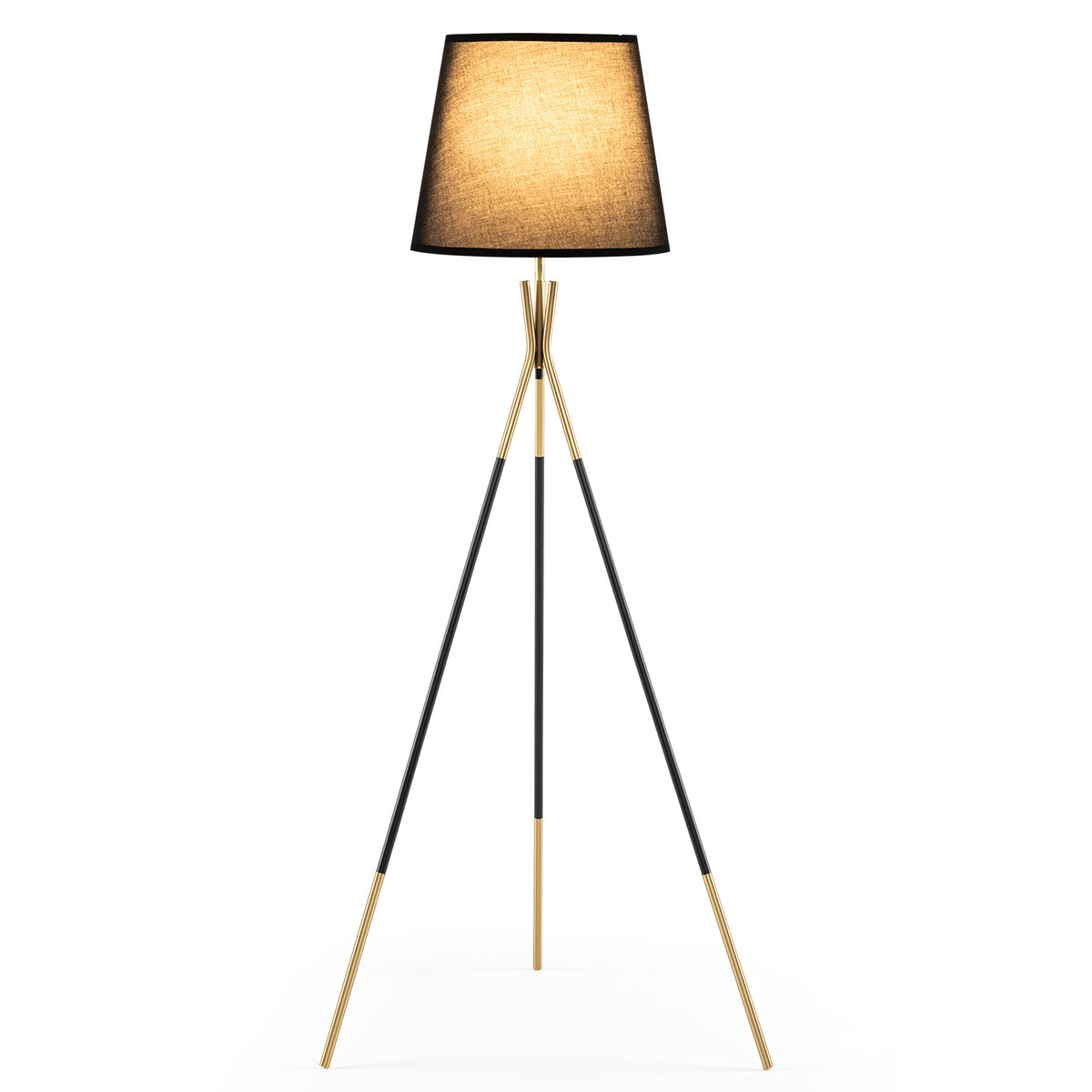 Modern Metal Tripod Floor Lamp with Fabric Shade157 cm Tall Standing Lamp-Black