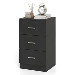 Modern Nightstand End Table with 3 Storage Drawers 2 Anti-tip Kits-Black