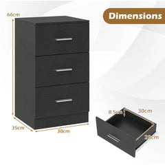 Modern Nightstand End Table with 3 Storage Drawers 2 Anti-tip Kits-Black