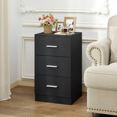 Modern Nightstand End Table with 3 Storage Drawers 2 Anti-tip Kits-Black