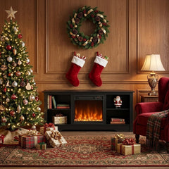 Modern TV Stand and Recessed Electric Fireplace Bundle in Black, image 2