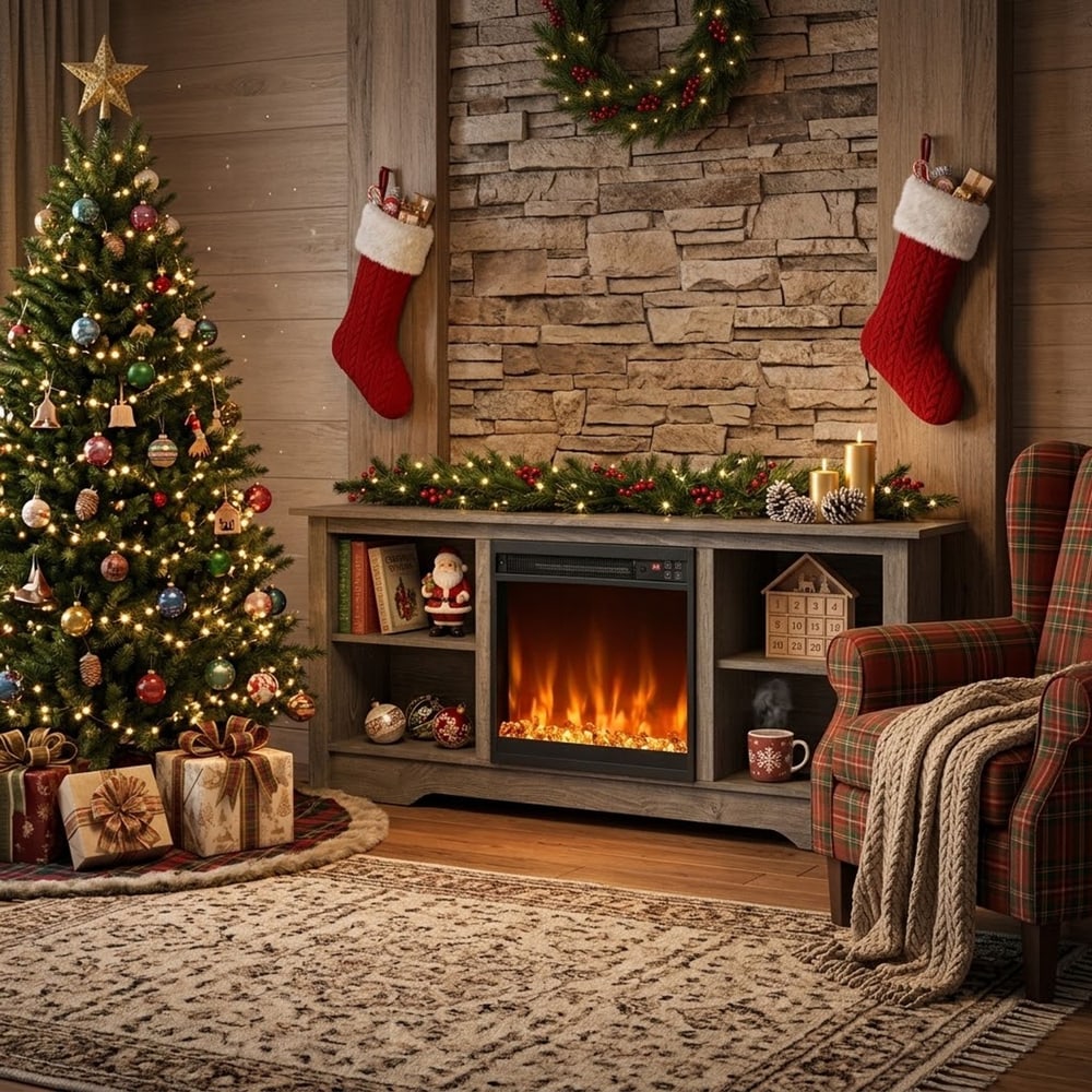 Modern TV Stand and Recessed Electric Fireplace Bundle in Grey, image 3