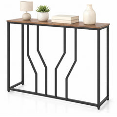 Modern White Faux Marble Entryway Table with Geometric Metal Frame for Living Room-Rustic Brown