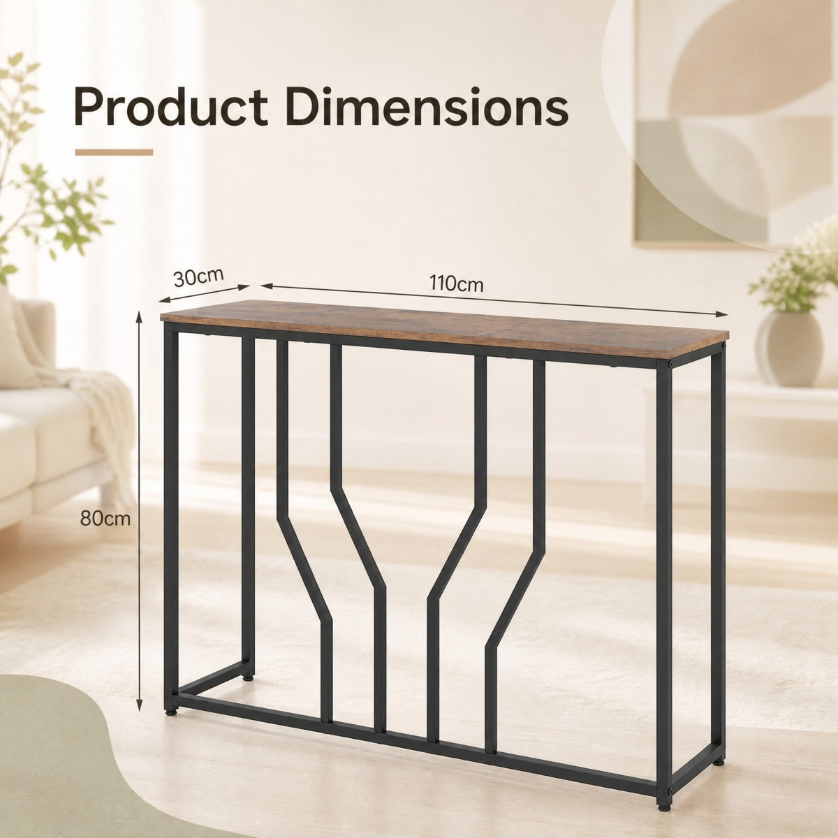 Modern White Faux Marble Entryway Table with Geometric Metal Frame for Living Room-Rustic Brown