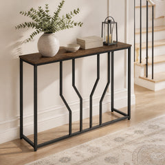 Modern White Faux Marble Entryway Table with Geometric Metal Frame for Living Room-Rustic Brown