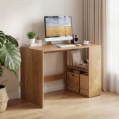 Modern Wooden Office Desk with Storage and 2 Open Shelves-Natural
