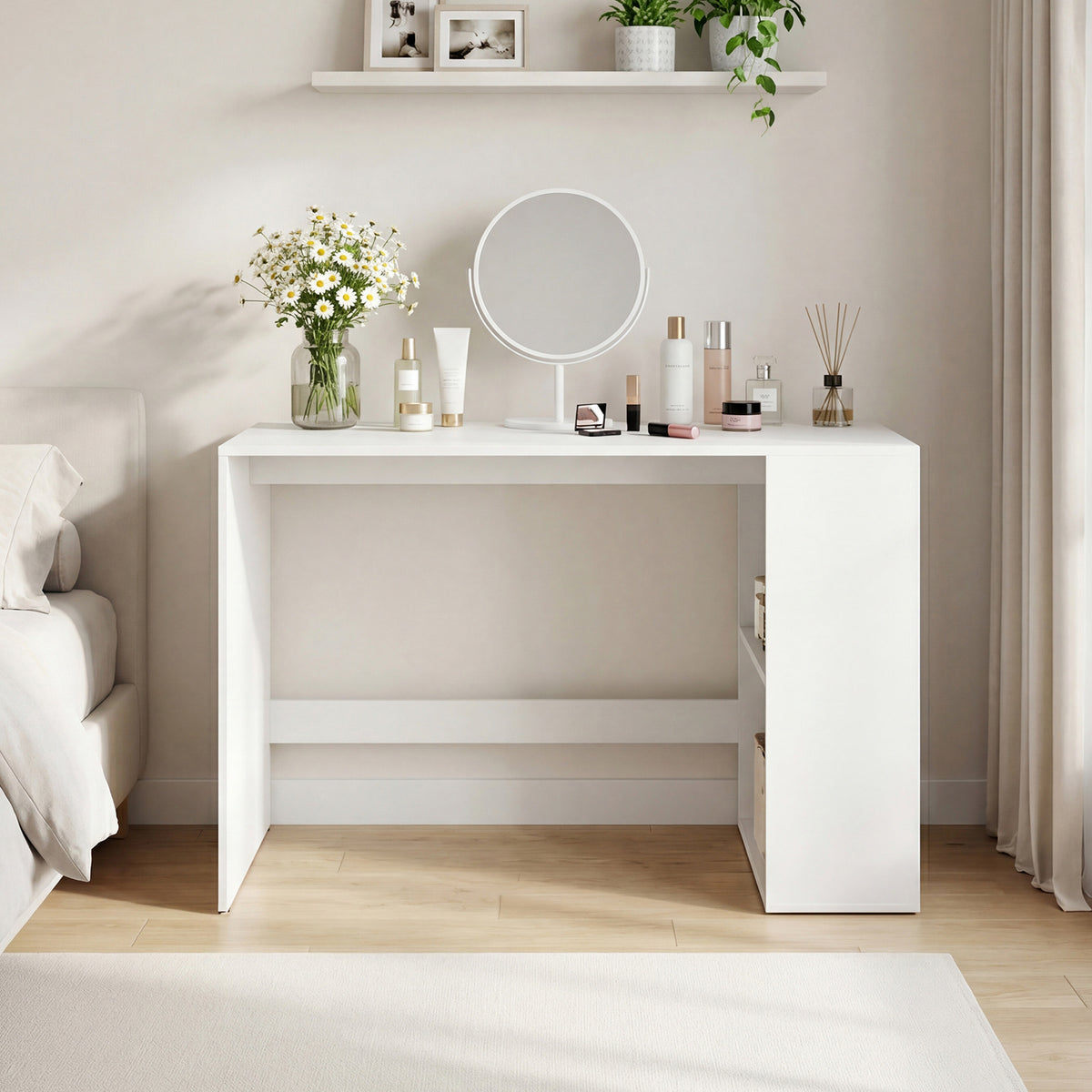 Modern Wooden Office Desk with Storage and 2 Open Shelves-Off White
