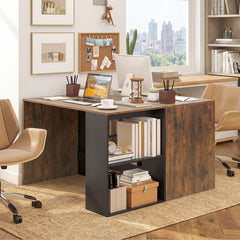 Modern Wooden Office Desk with Storage and 2 Open Shelves-Rustic Brown
