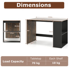 Modern Wooden Office Desk with Storage and 2 Open Shelves-Rustic Brown