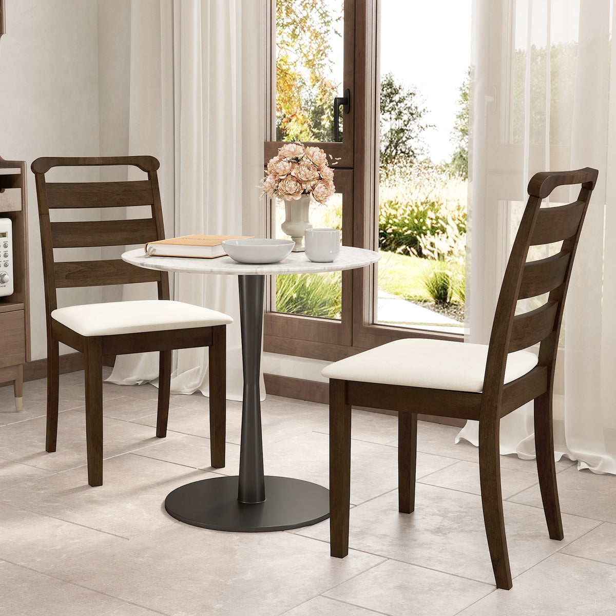 Modern Dining Chair Set of 2 Upholstered Farmhouse Chairs with Rubber Wood Frame-Walnut