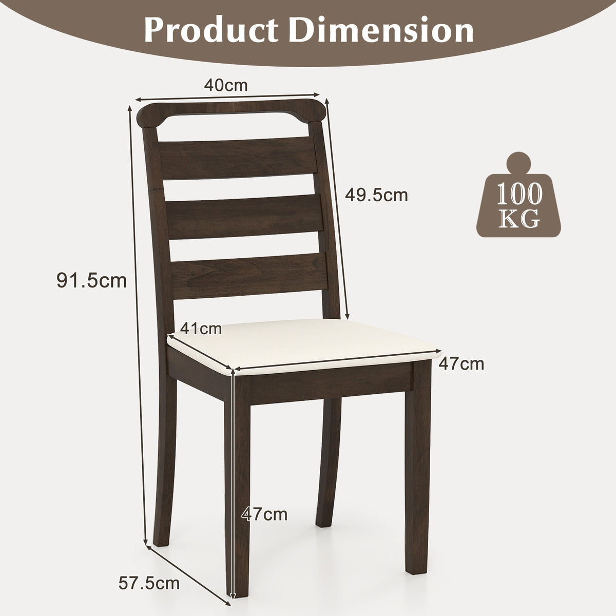 Modern Dining Chair Set of 2 Upholstered Farmhouse Chairs with Rubber Wood Frame-Walnut
