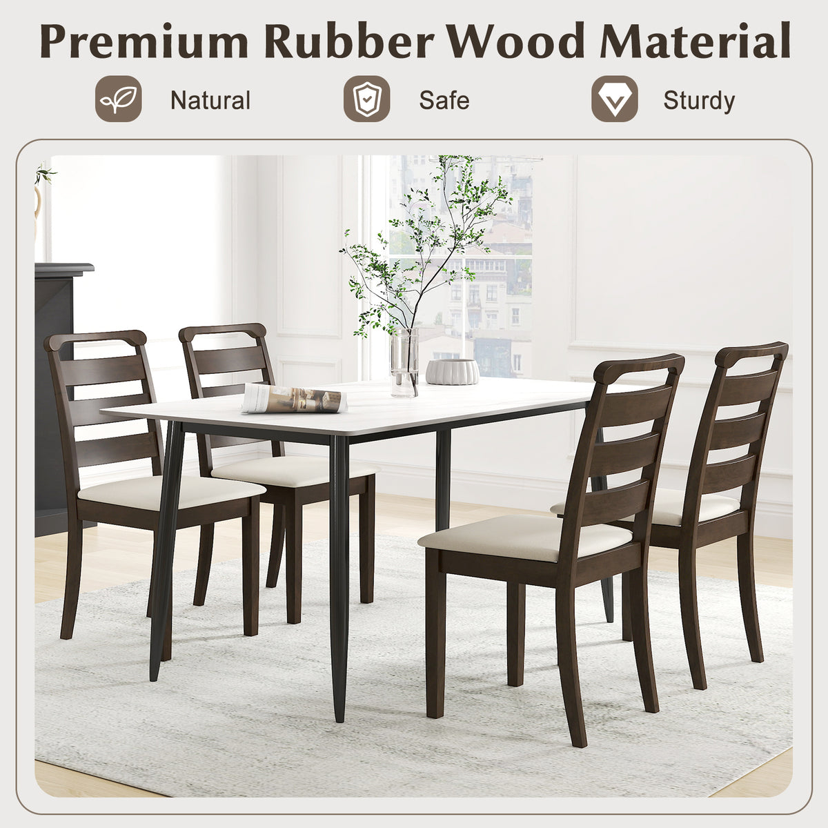 Modern Dining Chair Set of 2 Upholstered Farmhouse Chairs with Rubber Wood Frame-Walnut