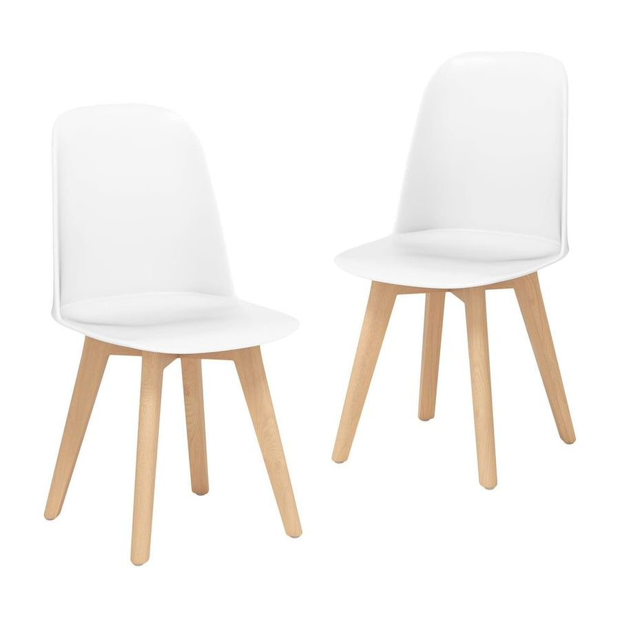 Modern Dining Chairs Set of 2 Armless Kitchen Chairs with Solid Beech Wood Legs-White