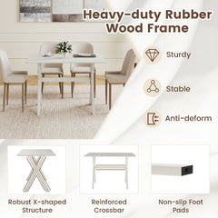 Modern Dining Table Wooden Kitchen Table with X-shaped Frame and with Wood Grain Texture Tabletop-White