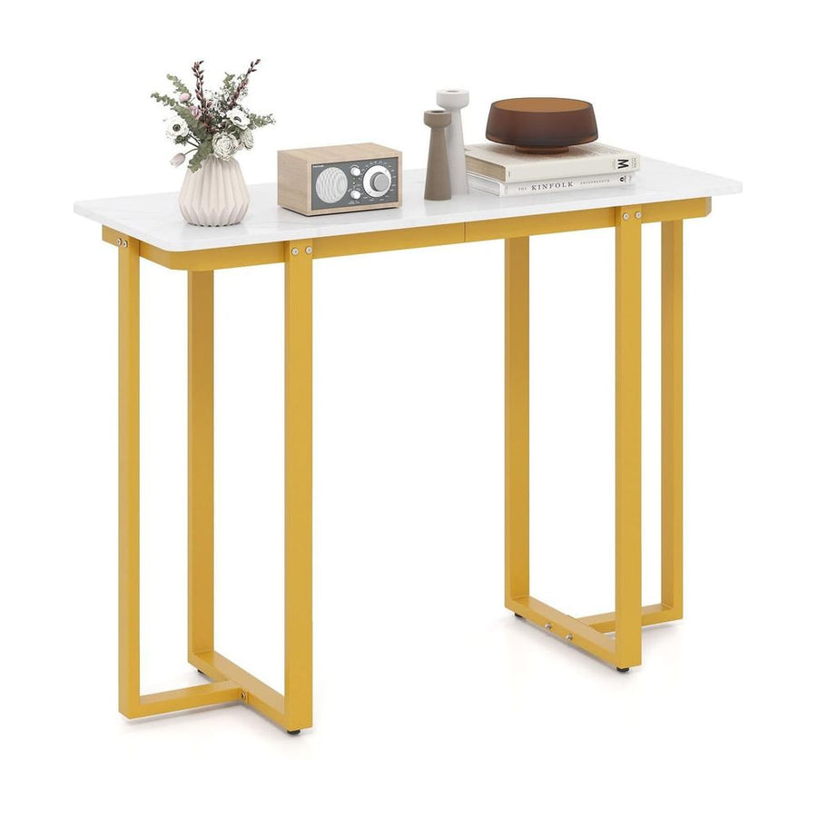 Modern Faux Marble Entryway Console Table with geometric metal frame in white