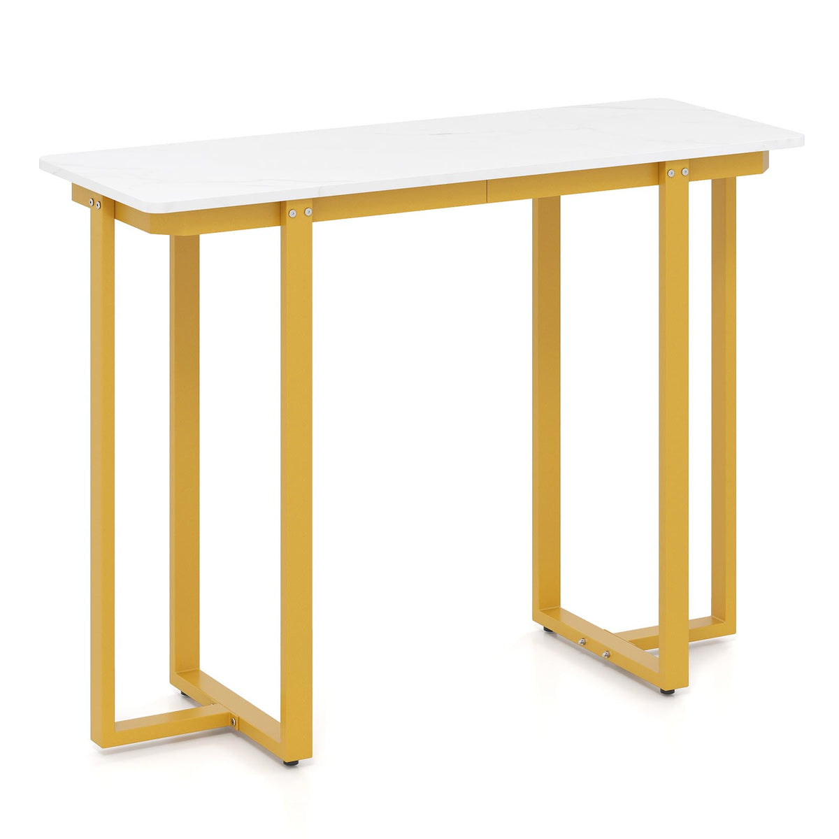 Modern Faux Marble Entryway Console Table with Geometric Metal Frame-White