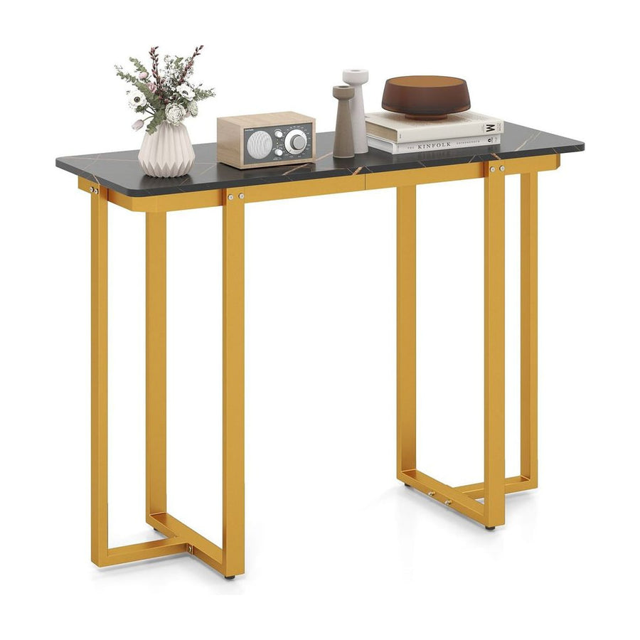 Modern Faux Marble Entryway Console Table with decor items on the surface