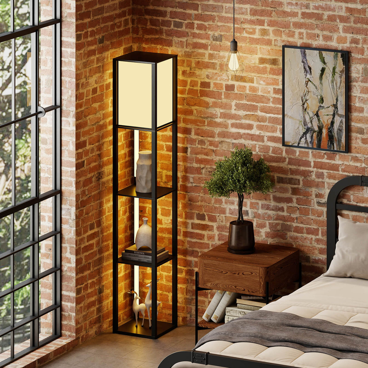 Modern Floor Lamp with 3 LED Strips and Lampshade for Living Room Bedroom