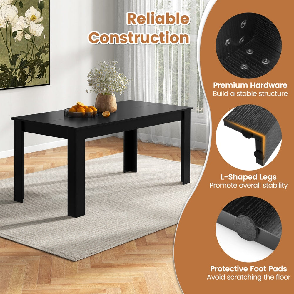 Detail shots of the black dining table's legs and construction