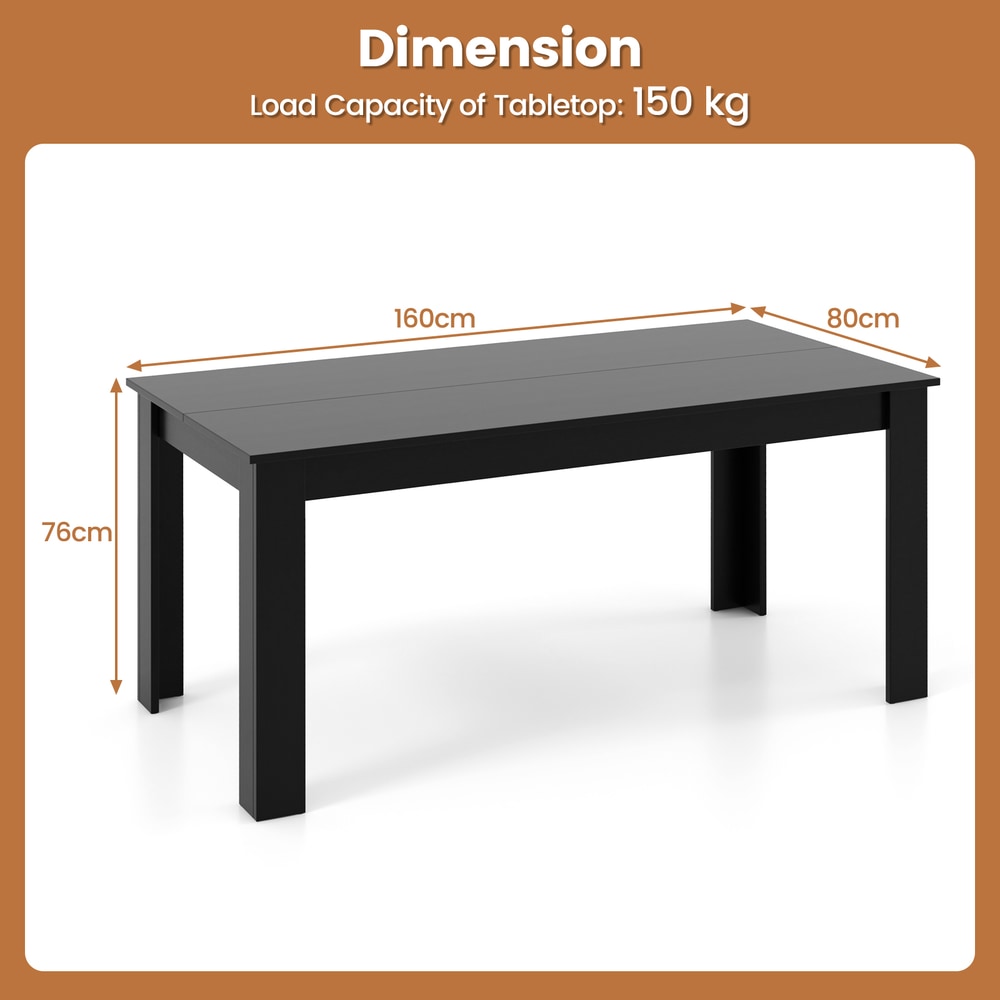 Dimension diagram of the black rectangular dining table showing measurements