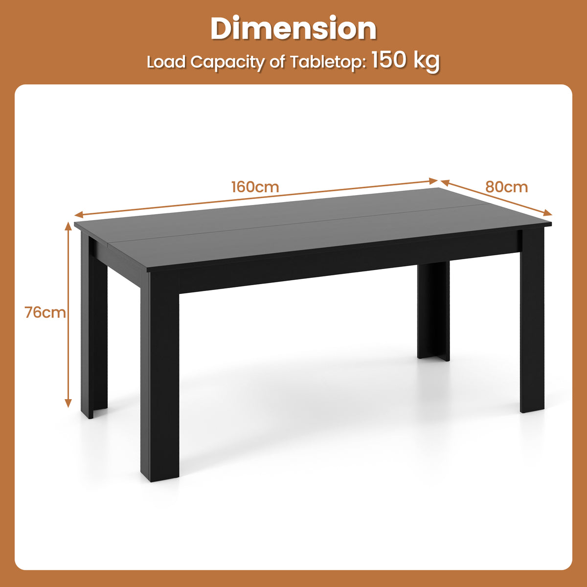 Modern Rectangular Kitchen Table for Breakfast Nook, Kitchen-Black