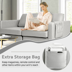 Modern 2-Seat Modern Sofa Couch with Detachable Remote Control Holder-Light Grey