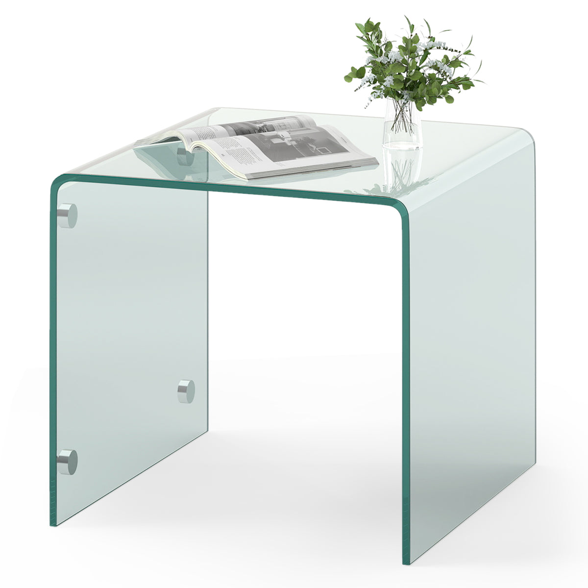 Modern Tempered Glass Side Table with 2-tier Shelf-Transparent