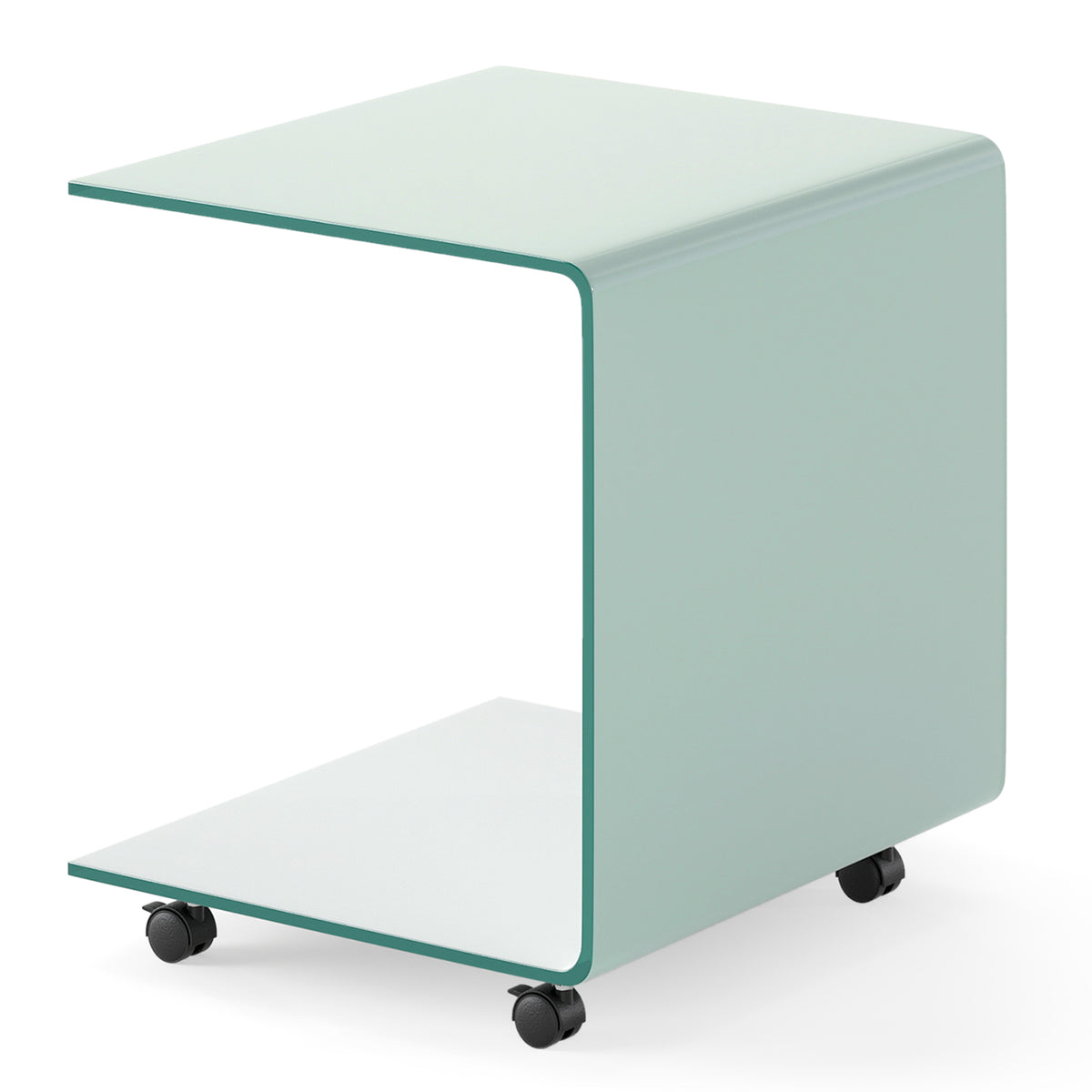 Modern Tempered Glass Side Table with 2-tier Shelf-White