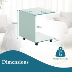 The end table displayed with arrows indicating height and width dimensions against a room backdrop