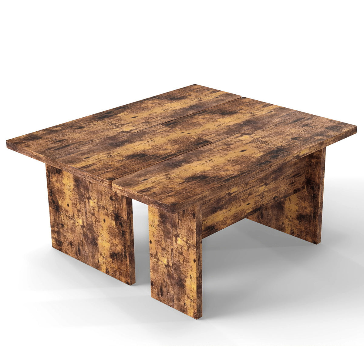Modular Coffee Table Set of 2 L Shaped Center Tables for Small Space-Rustic Brown