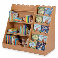 Montessori Kids Bookshelf with 5-Tier Scalloped Shelves for Nursery and Kids Room-Natural